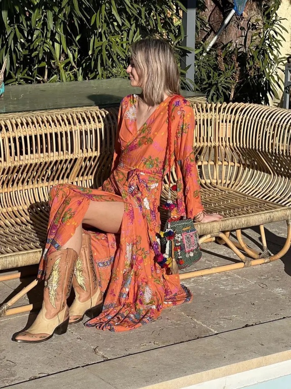 XS The Adventure Dress Blooming Pastures Bell Sleeve Maxi wrap dress